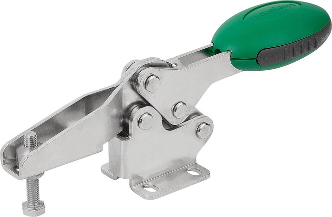 Schnellspanner horizontal mit waagrechtem Fuß und verstellbarer Andruckspindel, Edelstahl