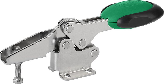 Schnellspanner horizontal mit Sicherheitsverriegelung mit waagrechtem Fuß und verstellbarer Andruckspindel, Edelstahl