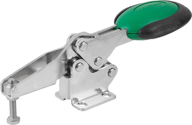 Schnellspanner horizontal mit Sicherheitsverriegelung mit waagrechtem Fuß und verstellbarer Andruckspindel, Edelstahl