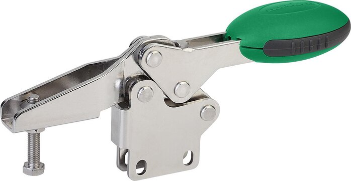 Schnellspanner horizontal mit senkrechtem Fuß und verstellbarer Andruckspindel, Edelstahl