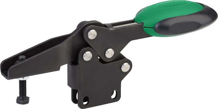 Schnellspanner horizontal mit Sicherheitsverriegelung mit senkrechtem Fuß und verstellbarer Andruckspindel