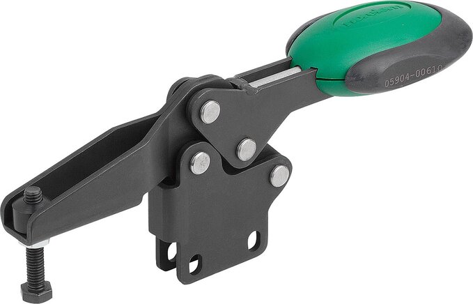 Schnellspanner horizontal mit Sicherheitsverriegelung mit senkrechtem Fuß und verstellbarer Andruckspindel