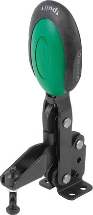 Schnellspanner vertikal mit Sicherheitsverriegelung mit waagrechtem Fuß und verstellbarer Andruckspindel