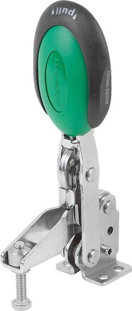 Schnellspanner vertikal mit Sicherheitsverriegelung mit waagrechtem Fuß und verstellbarer Andruckspindel, Edelstahl