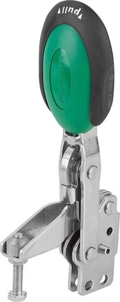 Schnellspanner vertikal mit Sicherheitsverriegelung mit senkrechtem Fuß und verstellbarer Andruckspindel, Edelstahl