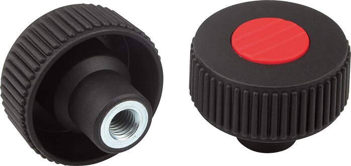 Rändelräder Form K, mit Gewindebuchse, mit Deckel