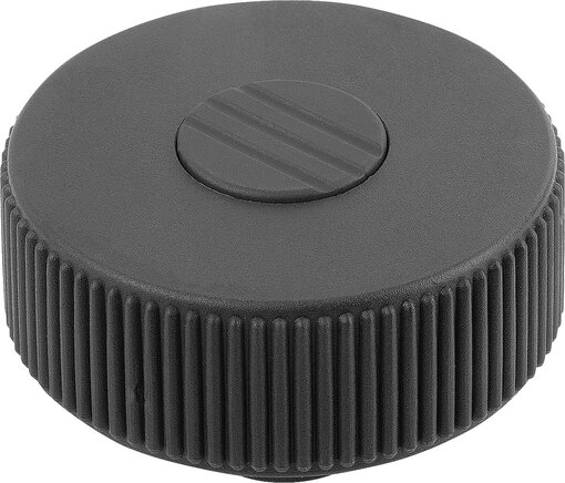 Rändelräder, Stahlteile aus Edelstahl, Form K, mit Gewindebuchse, mit Deckel