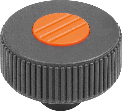 Rändelräder, Stahlteile aus Edelstahl, Form K, mit Gewindebuchse, mit Deckel