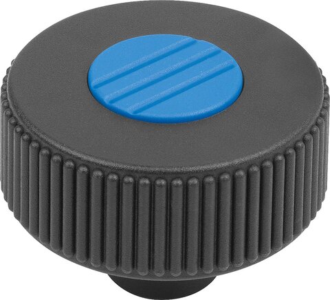 Rändelräder, Stahlteile aus Edelstahl, Form K, mit Gewindebuchse, mit Deckel