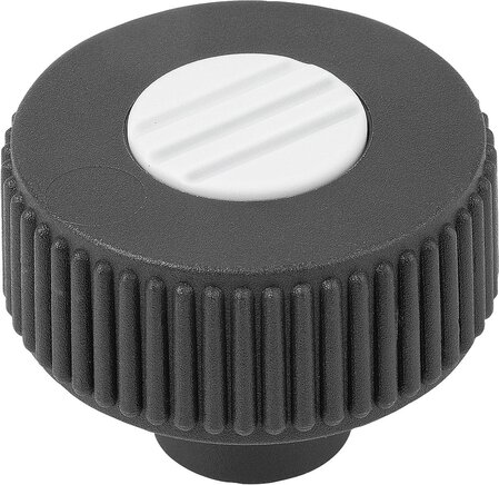 Rändelräder, Stahlteile aus Edelstahl, Form K, mit Gewindebuchse, mit Deckel