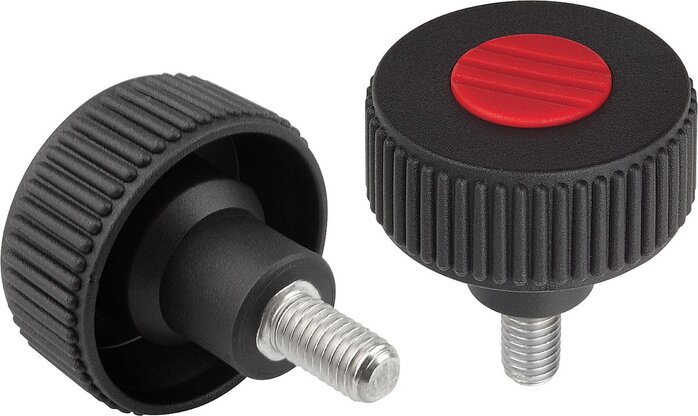 Rändelräder, Stahlteile aus Edelstahl, Form L, mit Außengewinde