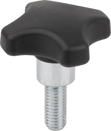 Kreuzgriffe Kunststoff mit vorstehender Stahlbuchse, Form L: Außengewinde