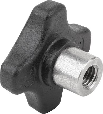 Kreuzgriffe Kunststoff hochtemperaturbeständig mit vorstehender Stahlbuchse, Form K: Gewindebuchse