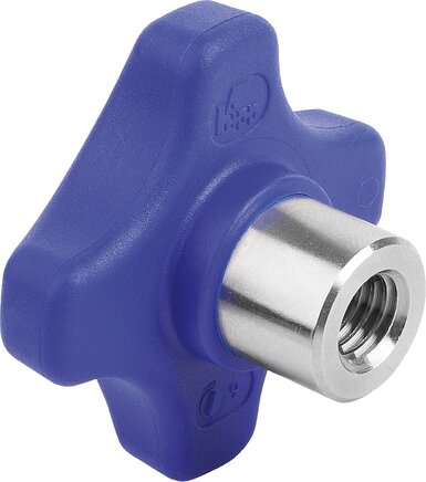 Kreuzgriffe Kunststoff visuell-detektierbar mit vorstehender Stahlbuchse, Form K: Gewindebuchse