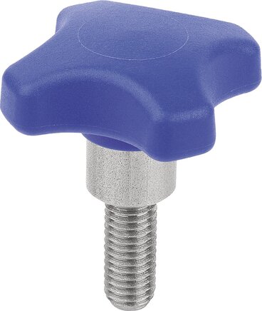 Kreuzgriffe Kunststoff visuell-detektierbar mit vorstehender Stahlbuchse, Form L: Außengewinde