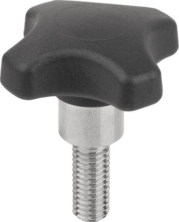 Kreuzgriffe Kunststoff metall-detektierbar mit vorstehender Stahlbuchse, Form L: Außengewinde