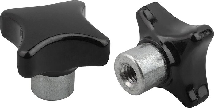 Kreuzgriffe ähnlich DIN 6335, Form E mit vorstehender Stahlbuchse