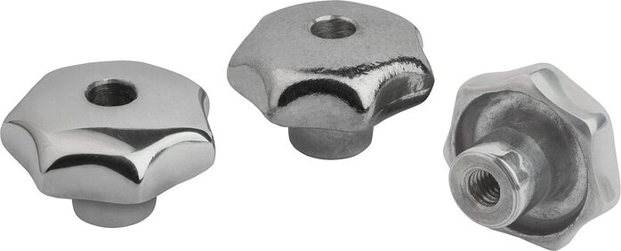 Sterngriffe ähnlich DIN 6336 aus Aluminium, Form D, Gewinde aufgebohrt