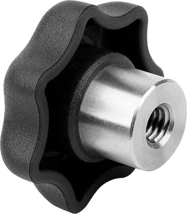 Sterngriffe Kunststoff metall-detektierbar mit vorstehender Stahlbuchse, Form K, mit Gewindebuchse