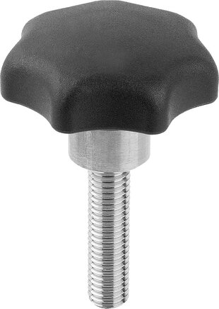 Sterngriffe Kunststoff metall-detektierbar mit vorstehender Stahlbuchse, Form L, mit Außengewinde