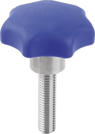 Sterngriffe Kunststoff visuell-detektierbar mit vorstehender Stahlbuchse, Form L, mit Außengewinde