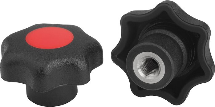 Sterngriffe ähnlich DIN 6336 Stahlteile Edelstahl, Innengewinde mit Deckel, Form K