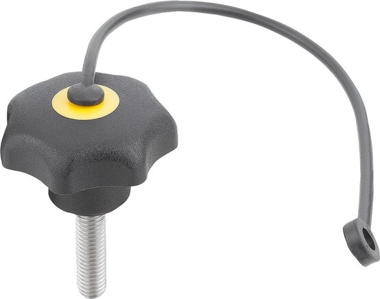 Sterngriffe mit Sicherungsbandähnlich DIN 6336 Stahlteile aus Edelstahl, Außengewinde Form LS