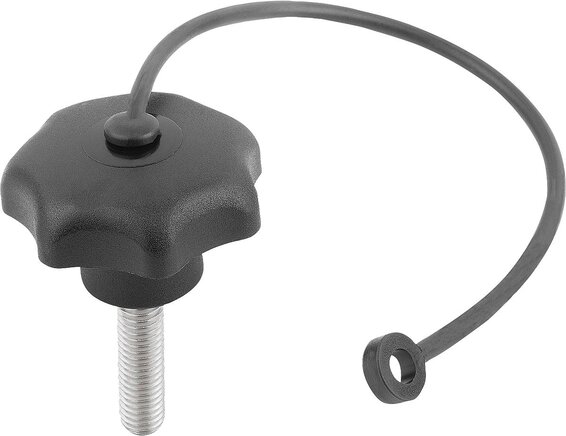 Sterngriffe mit Sicherungsbandähnlich DIN 6336 Stahlteile aus Edelstahl, Außengewinde Form LS