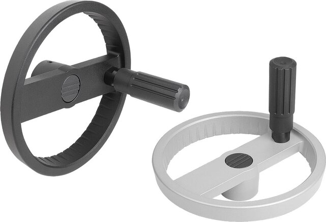 2-Speichenhandräder Aluminium mit Zylindergriff drehbar, Form E, mit Passbohrung