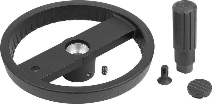 2-Speichenhandräder Aluminium mit Zylindergriff drehbar, Form E, mit Passbohrung