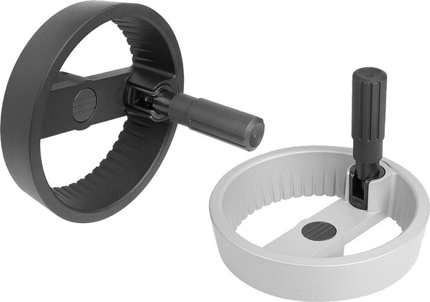 2-Speichenhandräder Aluminium mit Zylindergriff umlegbar, Form A, mit Passbohrung und Querbohrung