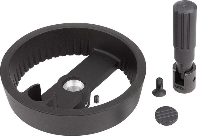 2-Speichenhandräder Aluminium mit Zylindergriff umlegbar, Form A, mit Passbohrung und Querbohrung