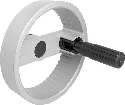 2-Speichenhandräder Aluminium mit Zylindergriff umlegbar, Form A, mit Passbohrung und Querbohrung