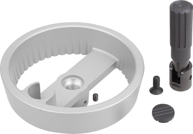 2-Speichenhandräder Aluminium mit Zylindergriff umlegbar, Form A, mit Passbohrung und Querbohrung