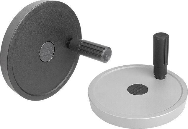 Scheibenhandräder Aluminium mit Zylindergriff drehbar, Form A, mit Passbohrung und Querbohrung