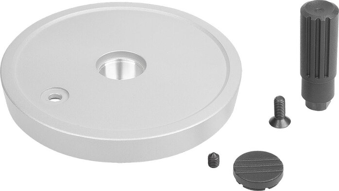 Scheibenhandräder Aluminium mit Zylindergriff drehbar, Form A, mit Passbohrung und Querbohrung