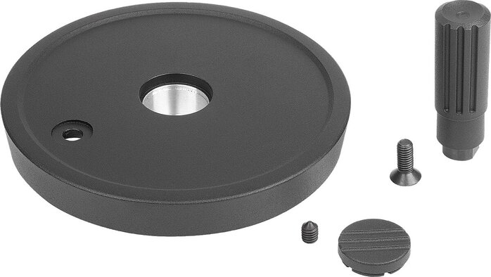 Scheibenhandräder Aluminium mit Zylindergriff drehbar, Form E, mit Passbohrung