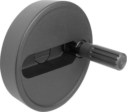 Scheibenhandräder Aluminium mit Zylindergriff umlegbar, Form A, mit Passbohrung und Querbohrung