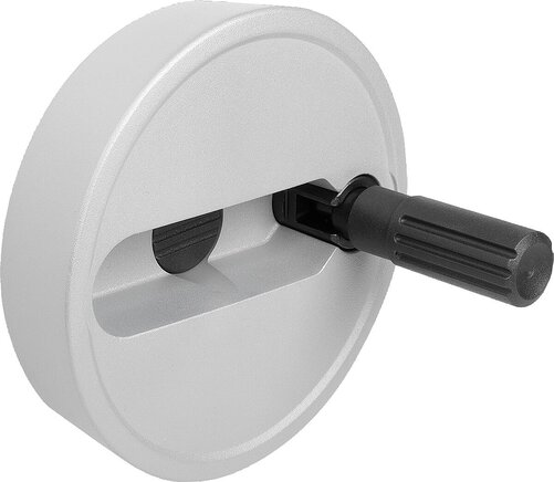 Scheibenhandräder Aluminium mit Zylindergriff umlegbar, Form A, mit Passbohrung und Querbohrung