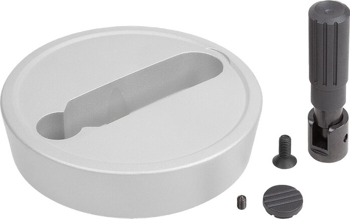 Scheibenhandräder Aluminium mit Zylindergriff umlegbar, Form A, mit Passbohrung und Querbohrung