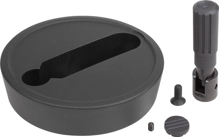 Scheibenhandräder Aluminium mit Zylindergriff umlegbar, Form B, mit Passbohrung, Passfedernut und Querbohrung