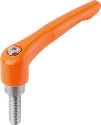 Klemmhebel mit Außengewinde, Stahlteile aus Edelstahl, seidenmatt