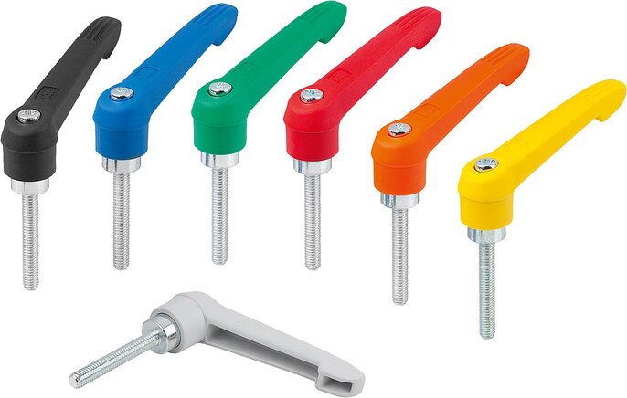 Klemmhebel Kunststoff mit Außengewinde, Stahlteile blau passiviert