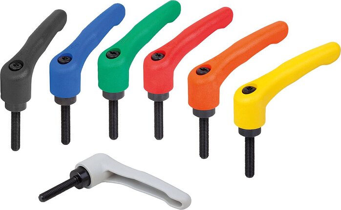 Klemmhebel Kunststoff mit Außengewinde, Stahlteile brüniert