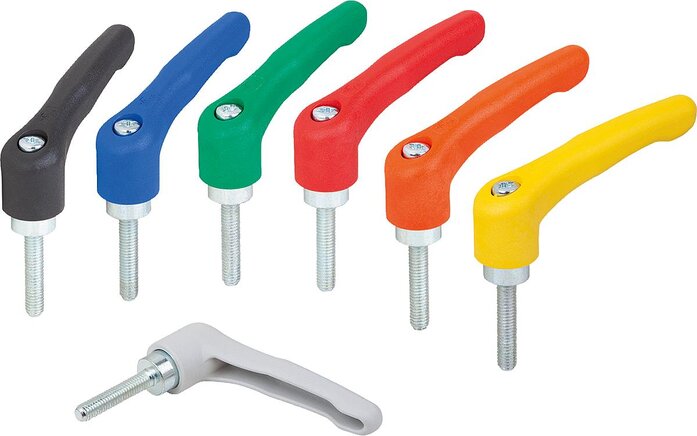 Klemmhebel Kunststoff mit Außengewinde, Stahlteile blau passiviert