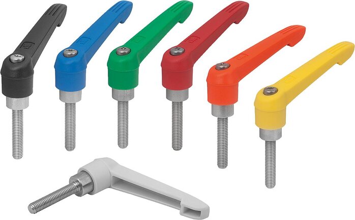 Klemmhebelmit Außengewinde und Kunststoffgriff, Stahlteile aus Edelstahl