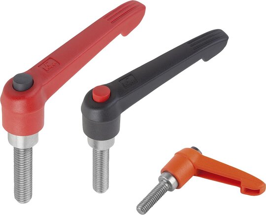 Klemmhebel mit Druckknopf mit Außengewinde, Stahlteile aus Edelstahl