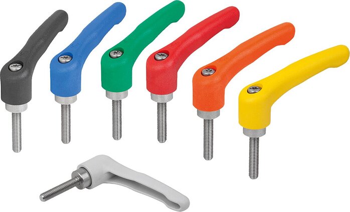 Klemmhebel Kunststoff mit Außengewinde, Stahlteile aus Edelstahl