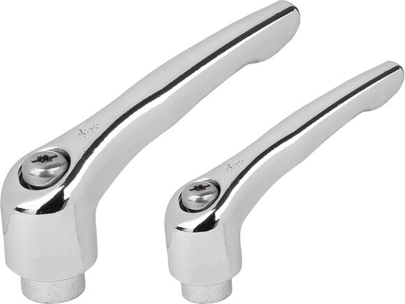 Klemmhebel Zink mit Innengewinde, Stahlteile blau passiviert, hochglanzverchromt