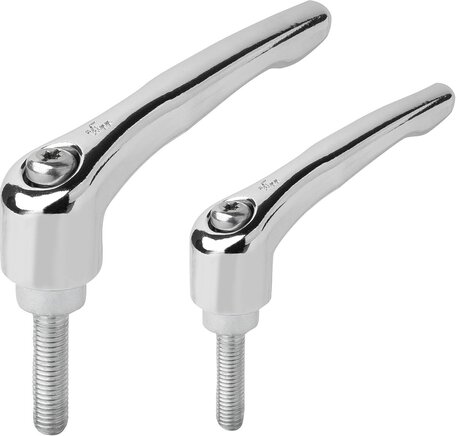 Klemmhebel Zink mit Außengewinde, Stahlteile blau passiviert, hochglanzverchromt
